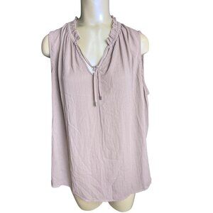 apt 9 peasant tunic beige ruffle neck tie relaxed fit career casual xl G598